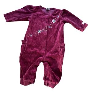 Vintage Carter’s Burgundy Red Velour Jumpsuit Baby Girl Size 9M